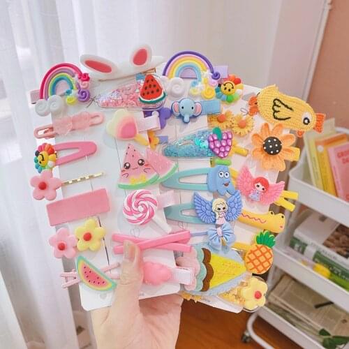 14pcs/set Baby Girl Headwear Children Hair Clips Set Cute Cartoon Flower Animal Rubber Bands Hairpins Baby Hair Accessories
