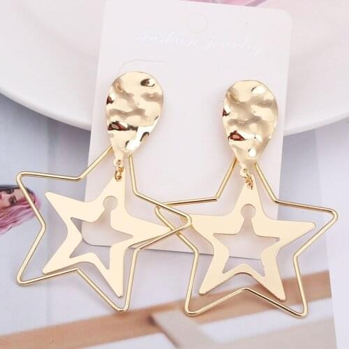 ES1327 New Fashion Metal Big Earrings Double Layer Hollow Star Dangle Earring Exaggerated Women Drop Earrings Creative Jewelry