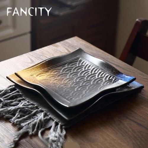 FANCITY Japanese ceramic square plate creative restaurant specialty dish sushi plate cooking plate irregular plate