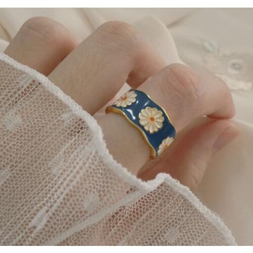 Hot sale small daisy ring ladies epoxy resin dripping open ring elegant temperament accessories jewelry summer ring кольца