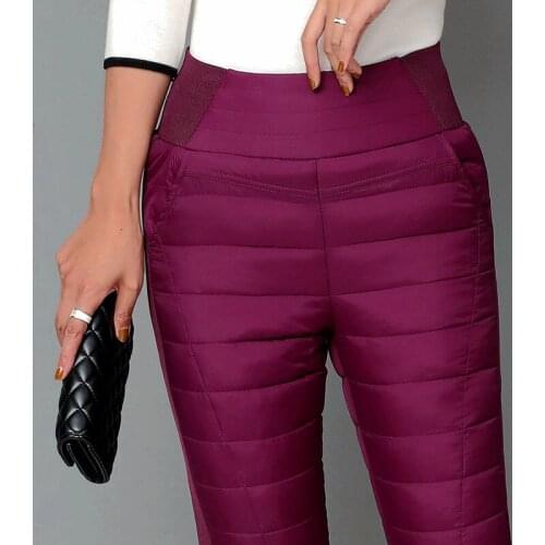 Middle-aged Mothers Cotton Trousers Black Plus size High waist Women Pencil pants Winter Thicken Plus velvet Female Warm Pants