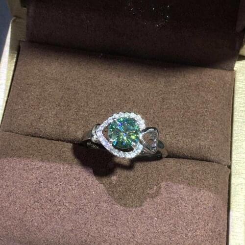 925 Silver Heart Moissanite Ring 1 Carat Diamond Test Past Brilliant Cut 6.5mm D Color Emerald Gemstone Wedding Rings for Women
