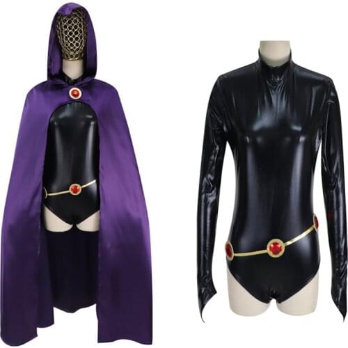 Teen Titans Raven Cosplay Costume Superhero Cloak Jumpsuits Zentai Halloween Fancy Ball Adult kids Suit
