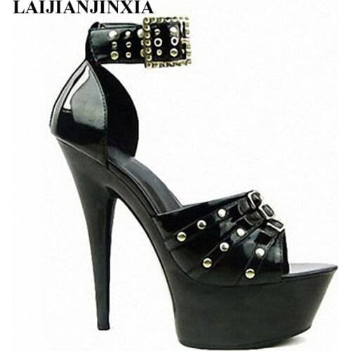 LAIJIANJINXIA New Women Summer Sexy 15cm Thin High-Heels Shoes Ankle Strap Nightclub Dancing Shoes Womens Sandals