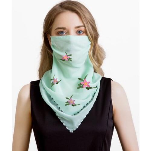 Women Summer Mask Scarf fashion Wraps Floral Print Lady Silk Neck Scarves Foulard Bandana Chiffon Sun Masks Anti-dust Protect