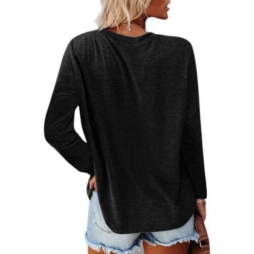 Fashion Autumn Women T-Shirts Long Sleeve Casual Loose Comfortable Fashion Round Neck Base Pocket Tops XSZA1