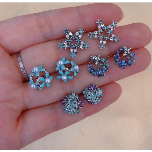 Muylinda Womens Daily Stud Skye Blue Enamel Flower Earrings New Rhinestone Earring with bird Jewelry For Lady Girl Party Gift