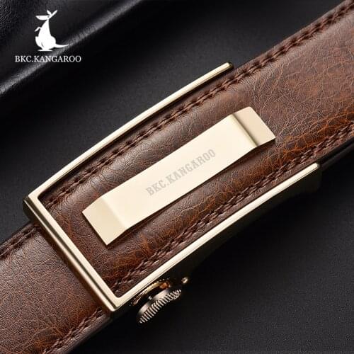 BKC.KANGAROO New model Men Belt Male Genuine Leather Belt Strap Belts For Men Top Quality Automatic Buckle brown black Belts