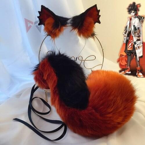 MMGG Arknights AAK Cosplay Ears Hairhoop Tail Set Rose Red Color for Anime Game Costume Accessories Handmade Work