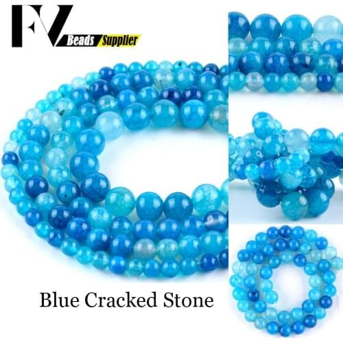 Natural Stone Sky Blue Cracked Dragon Veins Agates Beads Round Loose Spacer Beads For Jewelry Making Diy Bracelet 6 8 10mm 15