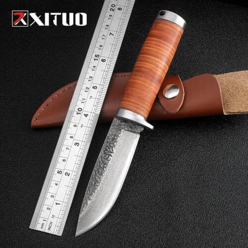 Handmade Damascus steel knife skin handle meat cleaver hunting knife sharp portable chef knife Utility knife