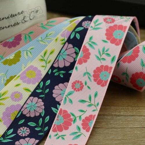 Single Face 25mm Printed Satin Ribbon Polyester Rib Ribbon DIY Manual Baby Bowknot Hair accessories grosgrain ribbon 10M/Lot