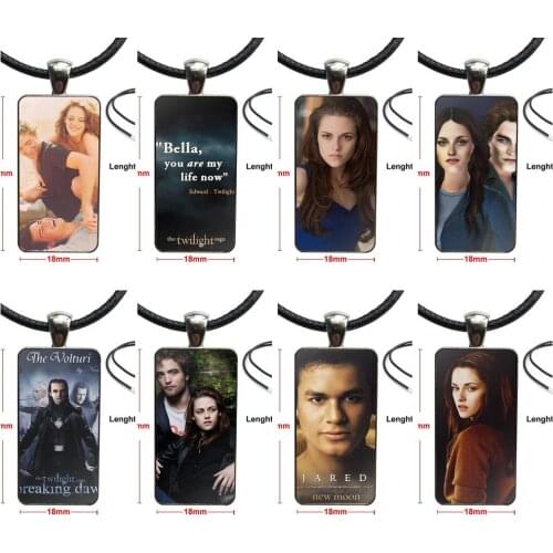 Vampire Twilight Bella And Edward Glass Pendant Necklace Handmade Half Pendant Rectangle Necklace For Kids Beads