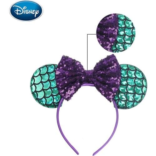 Disney Mermaid Mouse Ears Headband Sequin Hair Bows Hairband DIY Girls Hair Accessories For Kids Trendy Spring Handband