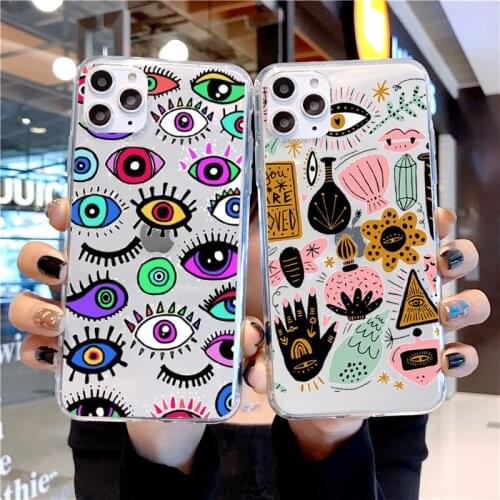 Transparent Phone Case For Iphone 7 XR Evil Eye Illustrations Phone Case For IPhone 12 11 Pro MAX XS X 6 7 8 Plus Soft TPU Cover