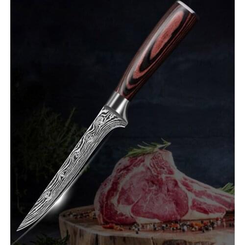 Solid Wood Handle Damascus Grain Stainless Steel 6-inch Boning Knife Professional Kitchen Knives Gift Box Packaging
