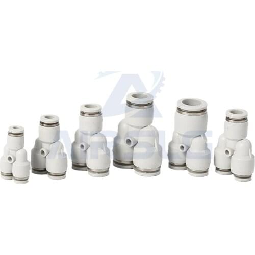 High Quality 3 Way Port PY Y Shape 12mm 8mm 10mm 6mm 4mm OD Hose Tube Push Gas Plastic Pipe Fitting Connectors Quick Fittings