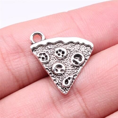 WYSIWYG 10pcs 21x16mm Pendant Biscuits Pizza Charm Pendants For Jewelry Making Antique Silver Color Cake Pendants