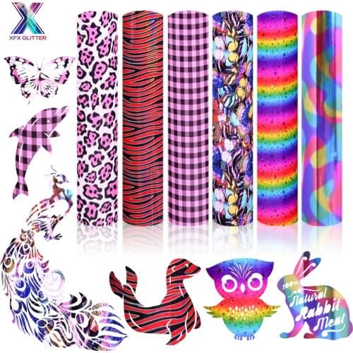 XFX HTV 6 Sheets Heat Transfer Vinyl Buffalo Plaid Leopard Animal Print HTV Iron on Vinyl 12X10In HTV Vinyl for T-Shirts DIY