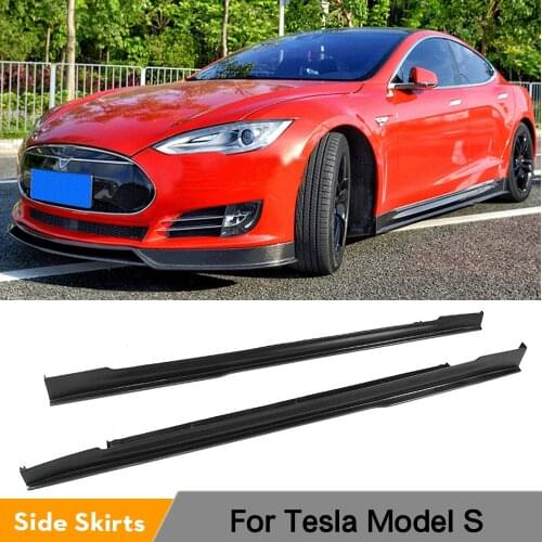 Carbon Fiber / FRP Door Protector Chin Kit Guard Side Skirts Aprons for Tesla Model S Base Sedan 4-Door 2012 - 2020 2PCS