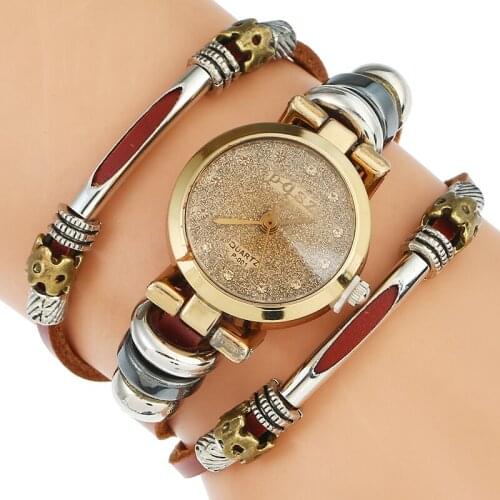 Top Genuine Leather Women Watch Brillantine Gloss Stainless Triple Bracelet Wristwatch Fashion Reloj Wristwatch A557