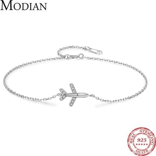 Modian Fashion Clear CZ Aircraft Bracelet Solid 925 Sterling Silver Charm Chain Exquisite Bracelets For Women Girls Jewelry Gift