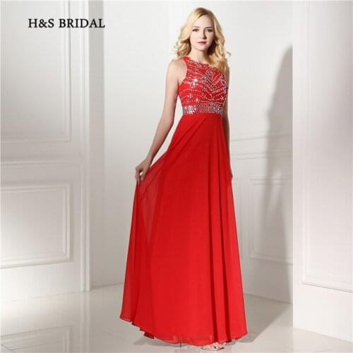 H&S Bridal 2017 New Fashion A line Chiffon Formal Evening Gowns Long Sequins Cross Back Party Prom Dresses