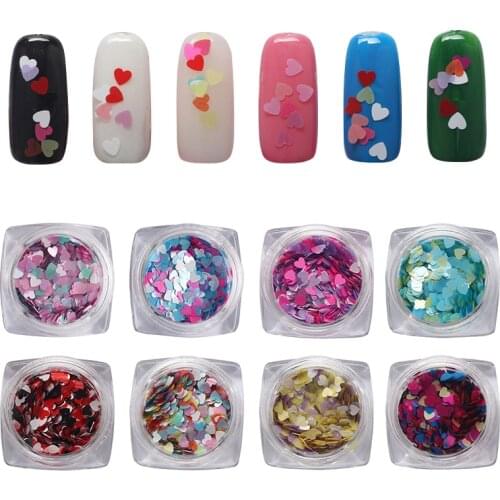 1Box Red Nail Glitter Flakes Love Heart Shape Slider Shining Sequin Love Heart Shape Loose Sequins 3D Nail Decor