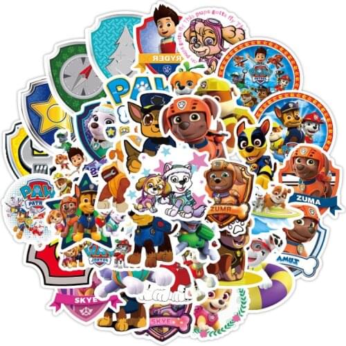50pcs Cartoon Paw Patrol Sticker Figurine Anime Waterproof Removable Suitcase Notebook Scooter Water Cup Refrigerator Stickers