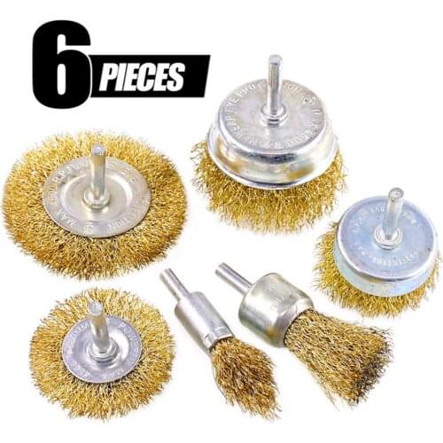 6PCS Steel Drill Brush Grinding Wheel Rotary Flat Wire Cup Brush Disk Rust Removal Deburring Polishing Sets Metal Wire Brush