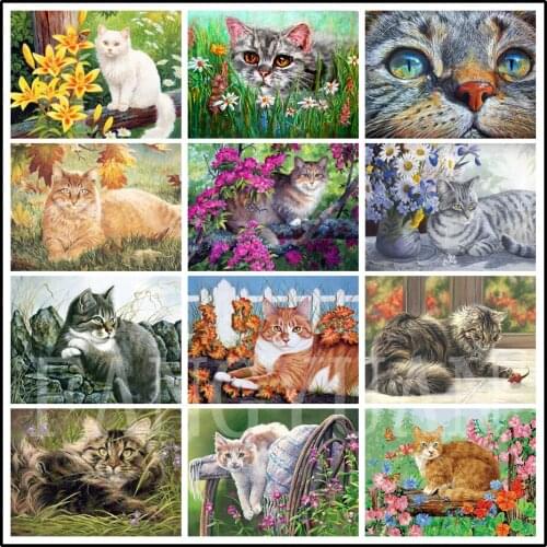 Diamond Painting Cartoon Paint Cat Animal Flowers Full Square&round Embroidery Mosaic Cross Stitch Home Decorartion Poster