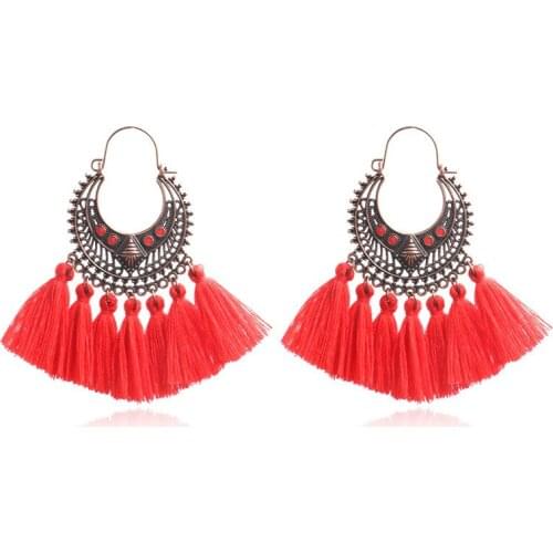 Bohemian Vintage Hollow Long Tassel Earrings Fashion Jewelry Women 2018 New Big Fringed Statement Hoop Earrings Gift