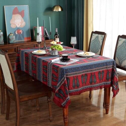 Bohemian Cotton And Linen Printing Restaurant Tablecloth Big Flower Pepper Home Coffee Table Red Tassel Cover Towel Decoration