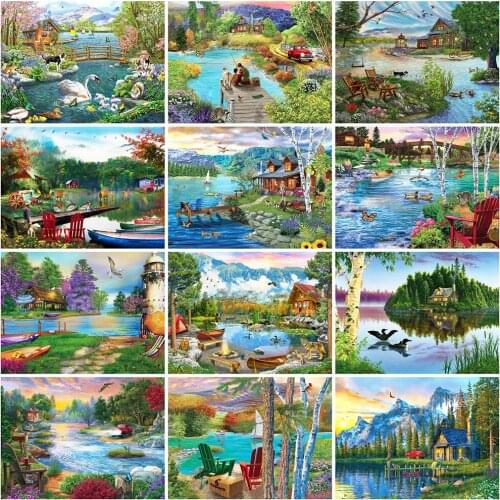 Evershine Diamond Painting Scenery New Arrival Diamond Embroidery Lake Cross Stitch House 5D DIY Full Square Round Mosaic Kit