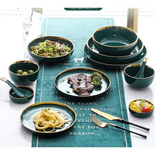 Ceramic Phnom Penh Green Steak Food Plate Nordic Tableware Salad Soup Rice Bowl Dinner Dessert Dish Porcelain Dinnerware Set