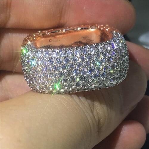 Vecalon Vintage Ring 925 sterling silver Pave Cubic Zirconia Engagement Wedding band rings for women men Fashion Jewelry