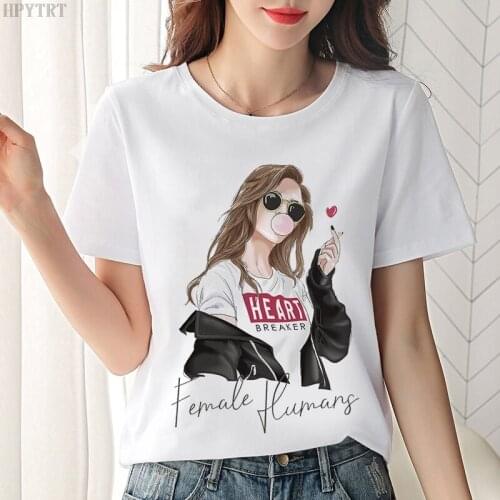 Summer fashion sexy girl printing T-shirt Harajuku womens Korean short-sleeved T shirt casual tops large size T shirt female