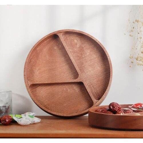 Ebony Wood Slotted Fruits Tray Japan Syle Eco Natural Wood Round Storage Tray for Nuts/Snacks Household Candies Plate