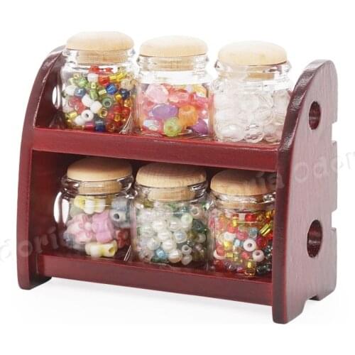 Odoria 1:12 Miniature Wooden Spice Rack Seasoning Shelf Jar Bottle Kitchen Set Dollhouse Accessories Doll House Decoration