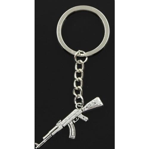 Fashion 30mm Key Ring Metal Key Chain Keychain Jewelry Antique Silver Color Plated Gun Assault Rifle ak-47 44x15mm Pendant