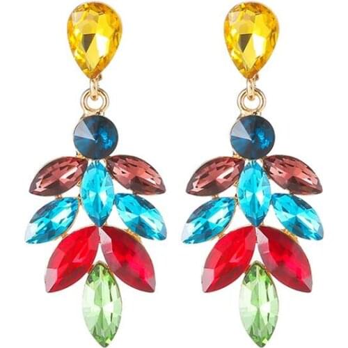 Fashion Simple Colorful Clear Crystal Leaf Long Earrings Women Wedding Bridal Party Dangle Earring Jewelry Female