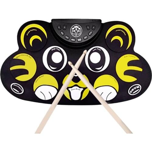 Electronic Drum Set - 9 Pad Flexible Roll Up Drum Kit Practice Pad with Foot Pedals, Built in Speakers & Drum Sticks, Gr