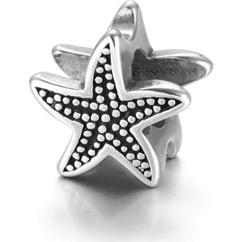 316L Stainless Steel Starfish Bead Polished 5mm Hole Metal European Beads Animal Charms for DIY Jewelry Making Accessories