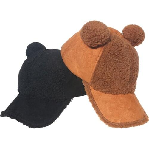 2021 lamb fur cap new student cute plush baseball cap warm bear lamb fur curved brim cap autumn and winter men and women
