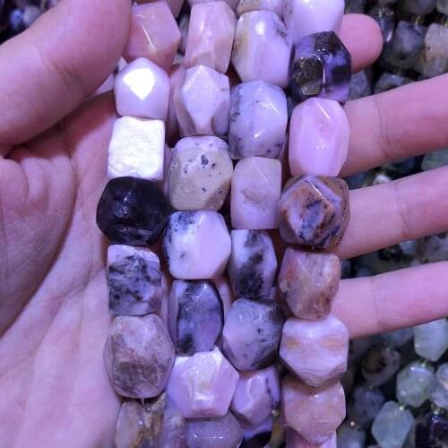 Wholesale 2strings Natural Pink Opal Gem Stone Faceted Nugget Beads,Genuine Gem Jewelry Making Beads,15.5"/str