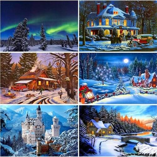 Full Square Round Diamond Painting Landscape 5D DIY Diamond Embroidery Mosaic Cross Stitch Winter Snow Scenery Home Decor Gift