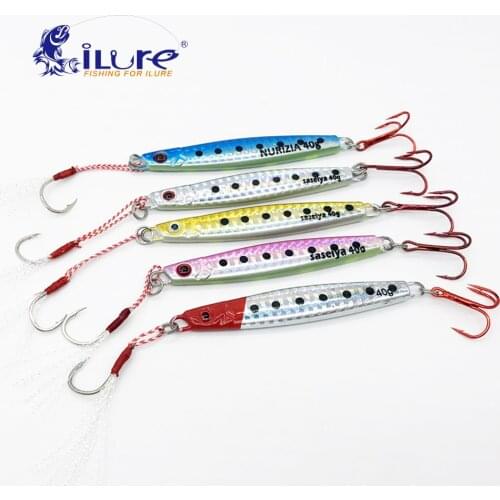 ILure 5pcs/lot Metai Jig Sea Fishing Lure 25g/40g/60g/80g/100g/120g/150g Shore Metal Spoon With Red Hook Artificial Bait