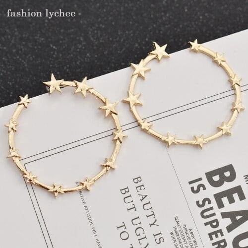 Fashion lychee Silver Gold Color Round Circle Star Stud Earring Classic Design Women Fashion Earring Jewelry Gift