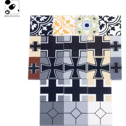 MOC Floor Tiles Printed Stitching Building Blocks German Army Military Parts Figures Weapon Accessories Toys for Childrens
