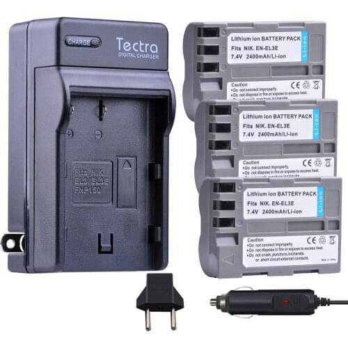 Tectra 3Pcs EN-EL3E ENEL3E Bateria + Digital Charger for Nikon D50 D70 D70s D80 D90 D100 D200 D300 D300S D700 MB-D10 MB-D80